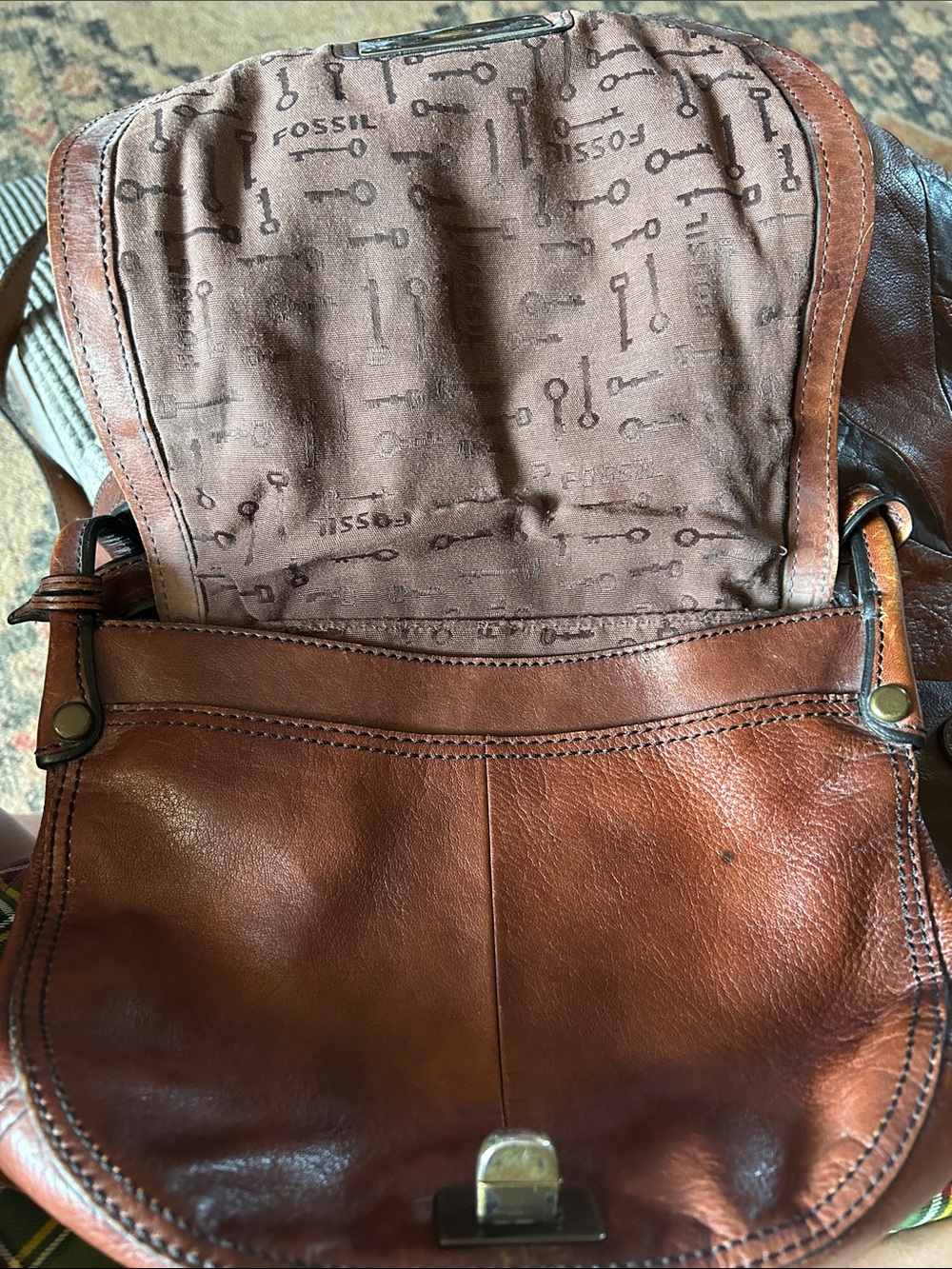 Fossil: Brown Floral Canvas & Leather Crossbody Bag - Picture 5 of 6